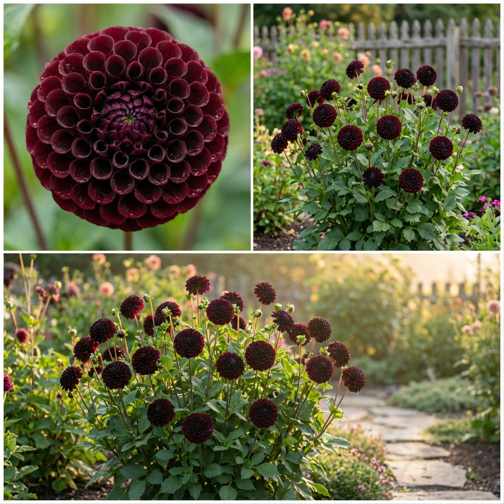 Black Pompon Dahlia Flower Seeds – Heirloom Non-GMO Seeds for Planting, High Germination Organic Garden Blooms