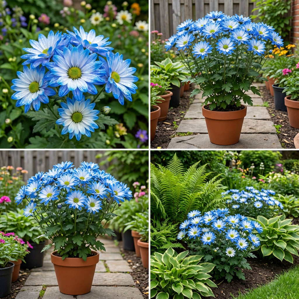 Graines de fleur de chrysanthème blanc bleu pour plantation - Qualité supérieure, graines patrimoniales et sans OGM pour jardin domestique