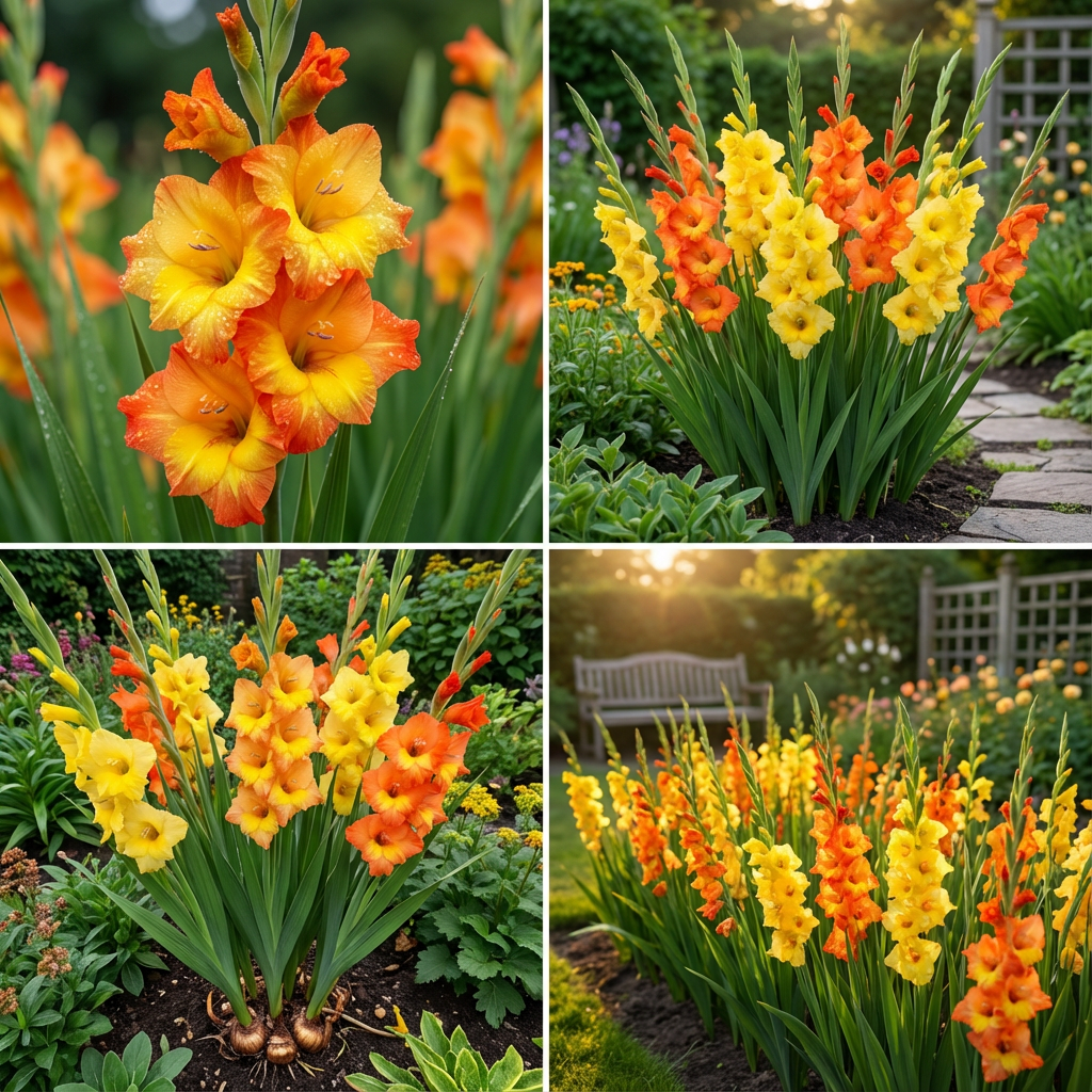 Semillas de flor de gladiolo amarillo y naranja para plantar