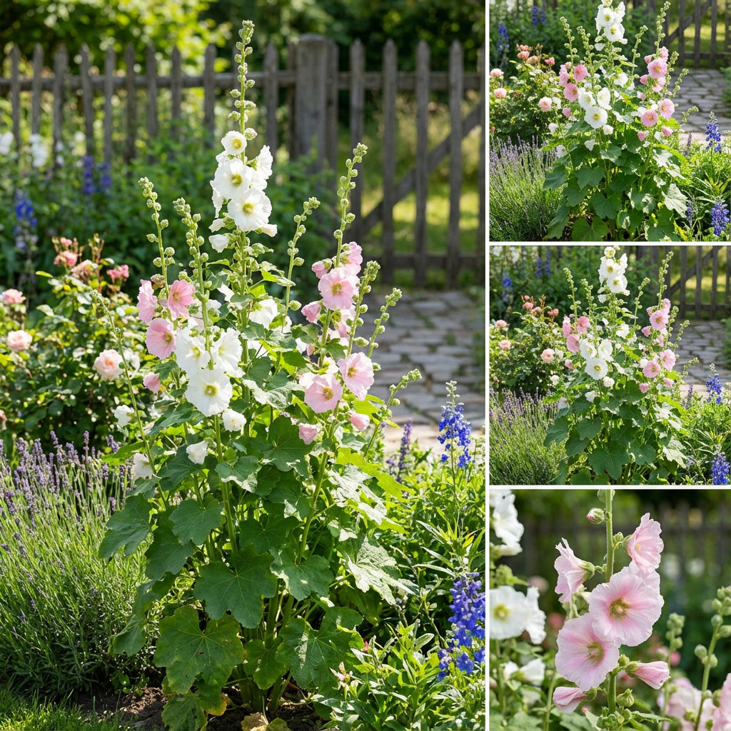 White Pink Hollyhock Flower Seeds for Planting Seed for Classic Garden Blooms, Perfect for Garden Beautification