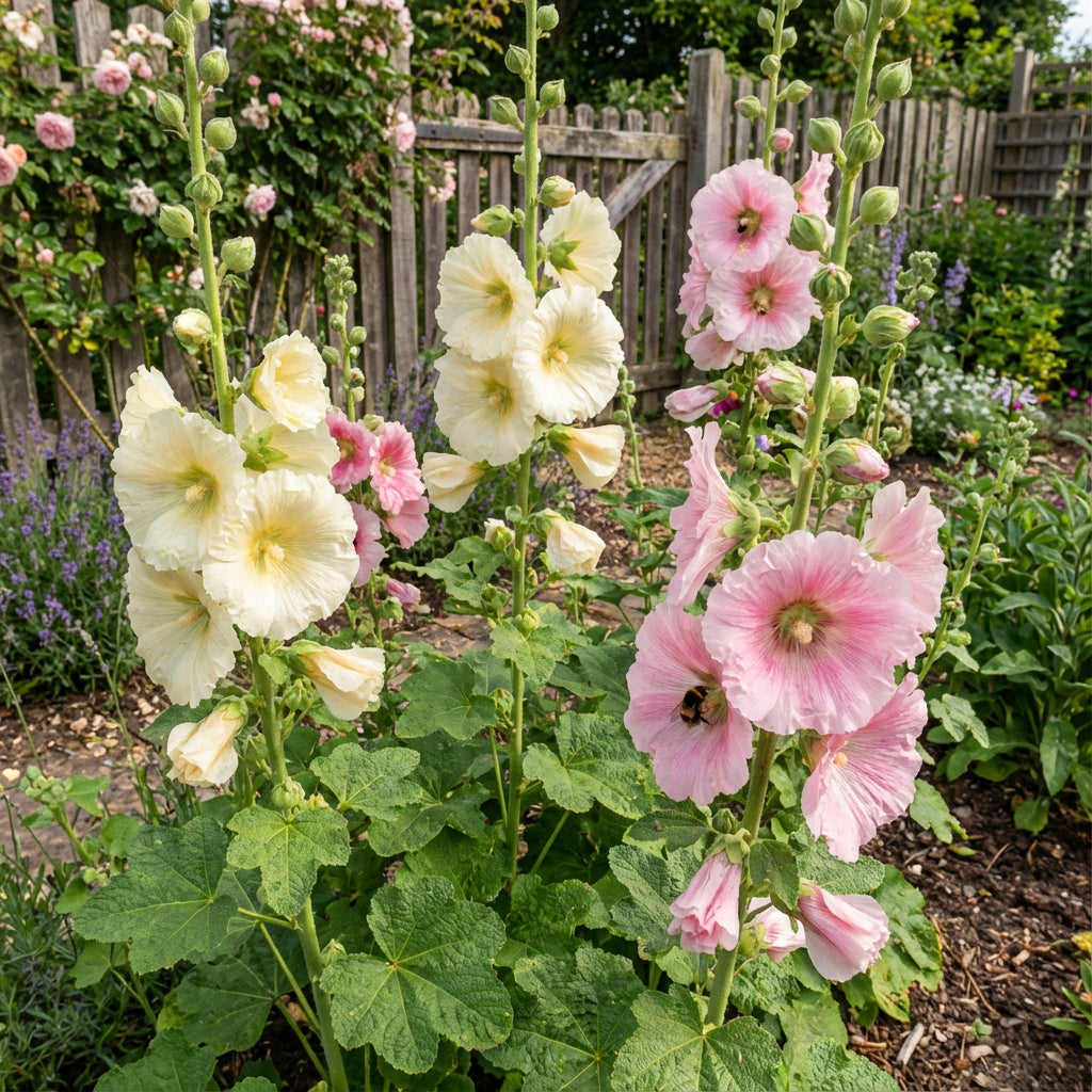 白と桃色のタチアオイの花の種を購入 植え付け用 種子 クラシックな庭