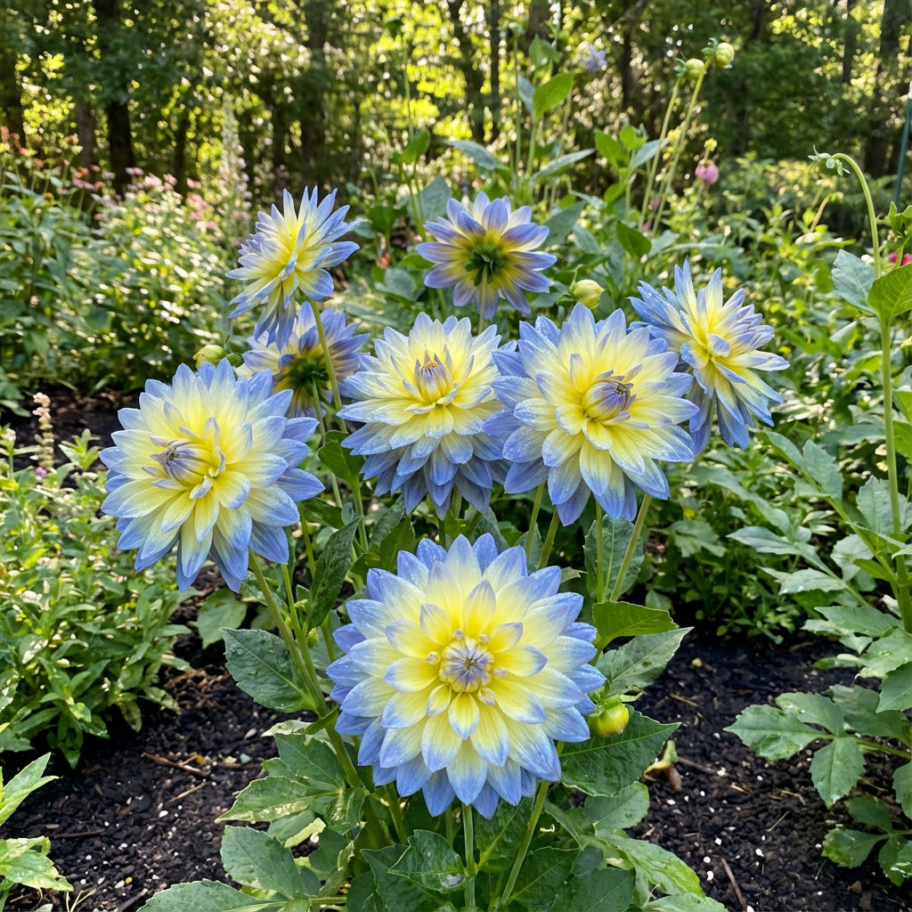Graines de fleur de dahlia pour plantation jaune bleu - Cultivez les dahlias jaunes et bleus éclatants pour un jardin vibrant