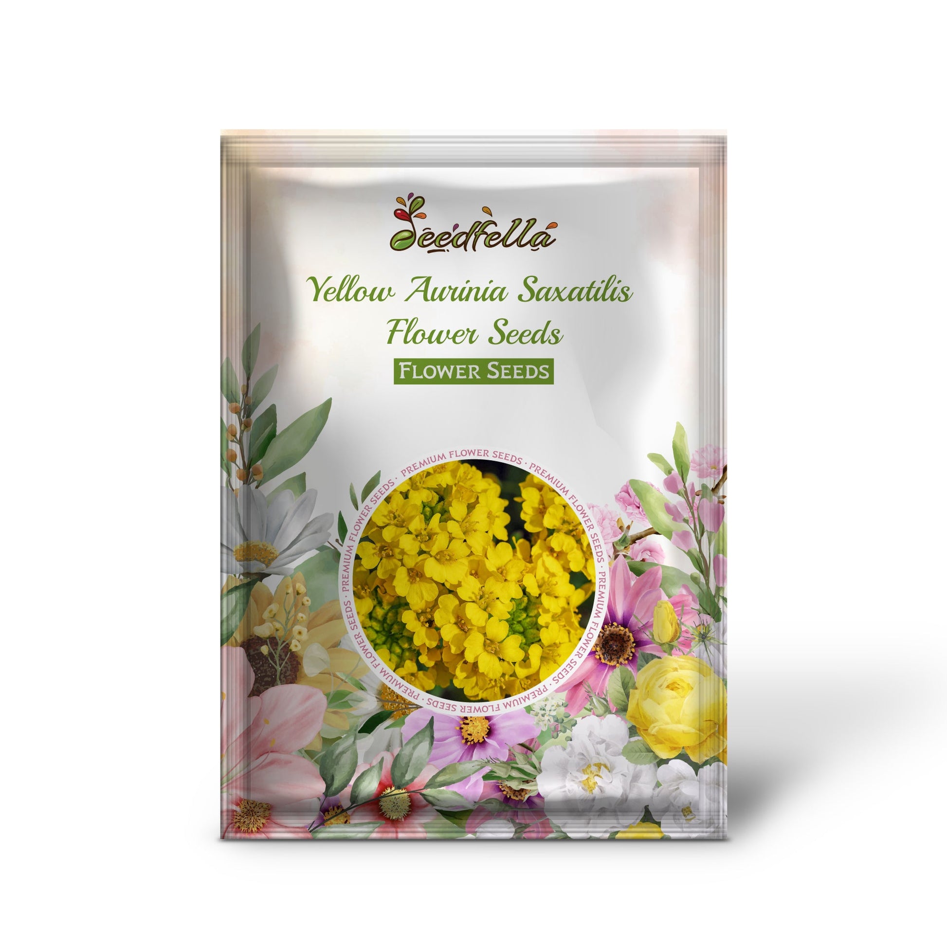 Yellow Rock Cress Blooming in Garden