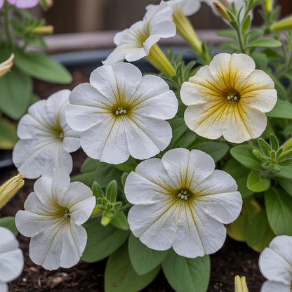 Petunia Flower Seeds White & Yellow for Striking Planting