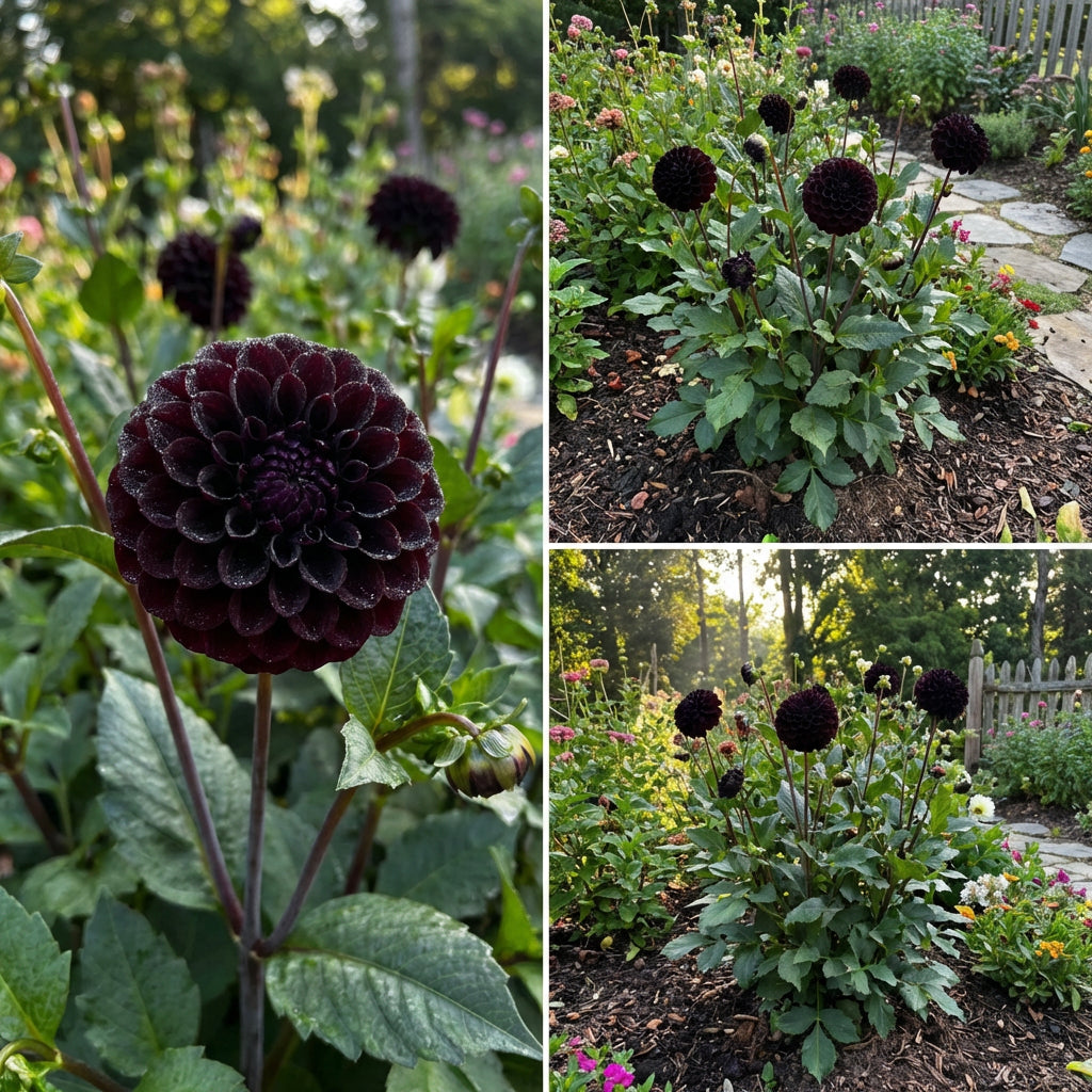 Graines de fleurs de dahlia noir à pompon pour plantation | Fleurs rondes profondes et sombres