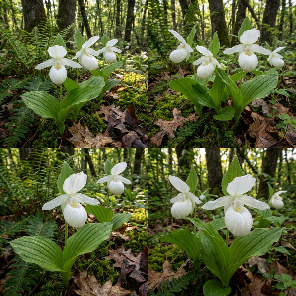 White Lady’s Slipper Flower Seeds for Planting – Rare Woodland Orchid Blooms