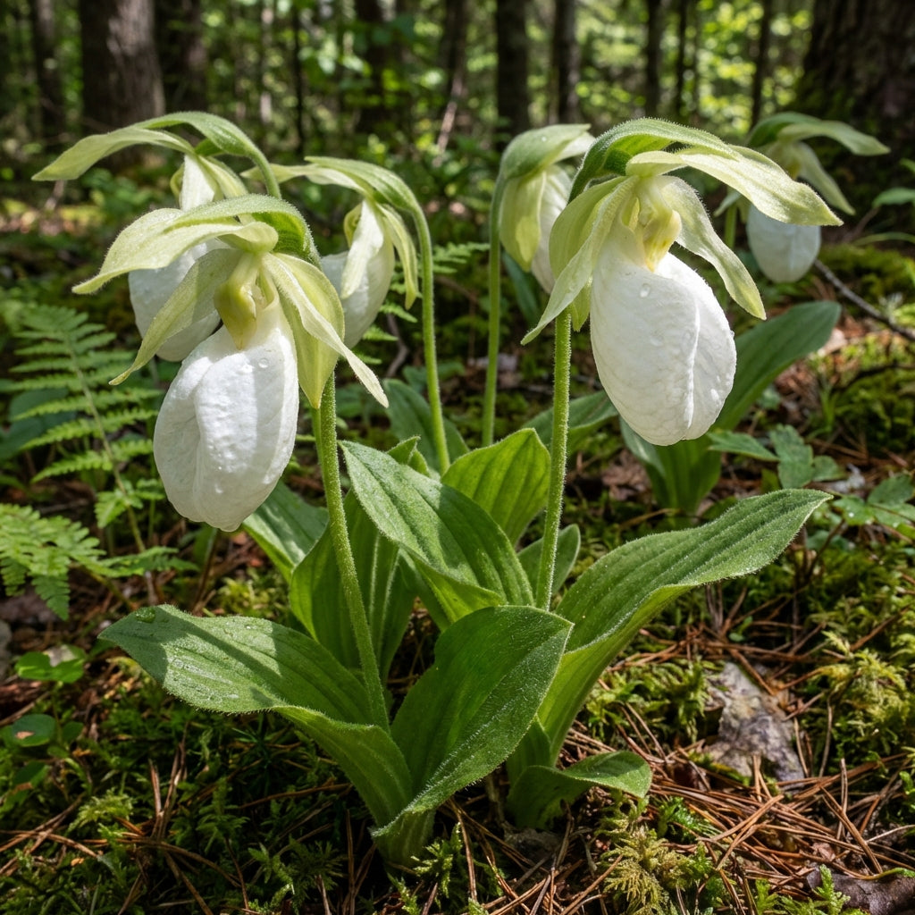 White Lady’s Slipper Flower Seeds for Planting – Rare Woodland Orchid Blooms