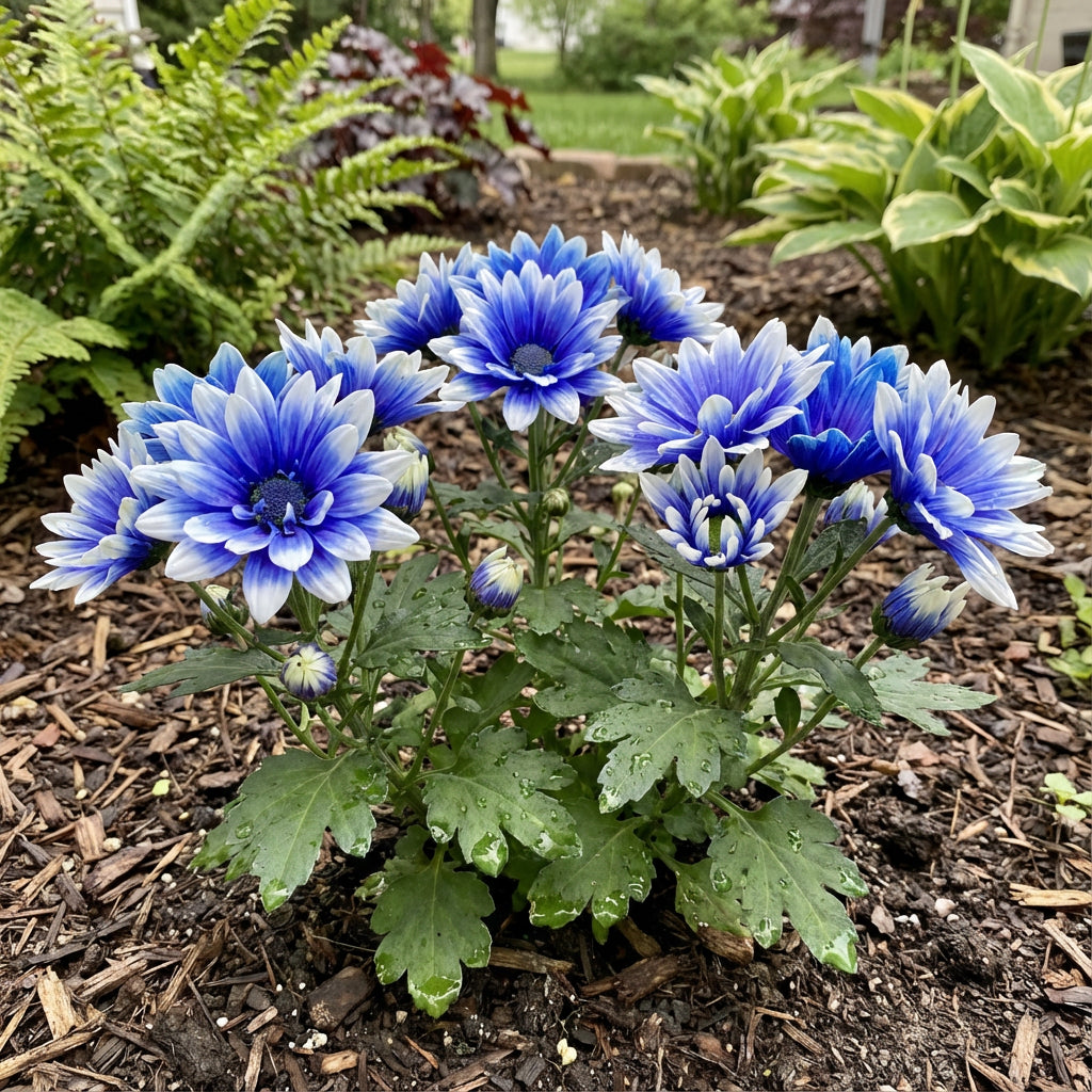 Graines de fleur de chrysanthème blanc bleu pour plantation - Qualité supérieure, graines patrimoniales et sans OGM pour jardin domestique