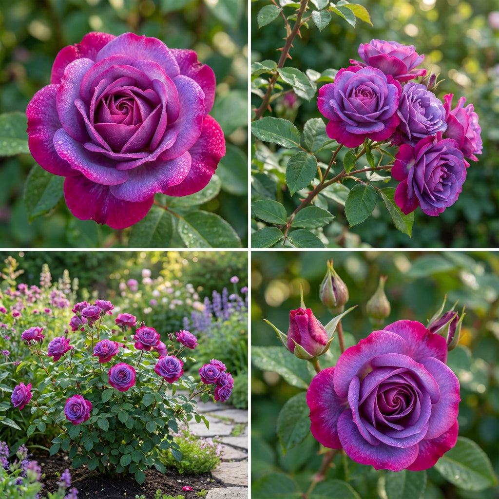 Lebendige dunkelrosa und blaue Rosenblumensamen für farbenfrohe Pflanzendisplays