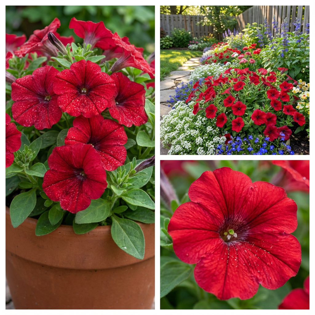 Plantación de Flor de Petunia Roja - Semillas para Flores Vivas y Exhibiciones Jardineras Frondosas