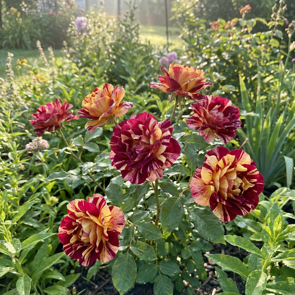 Dynamisches Pflanzen mit roten und gelben Rosensamen