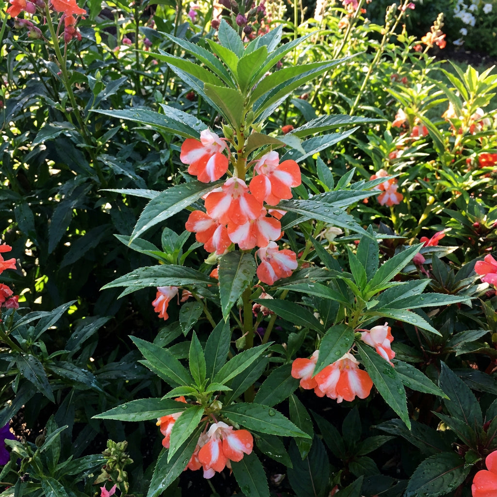 Balsam Flower Seeds for Planting - Vibrant Orange and White Blooms