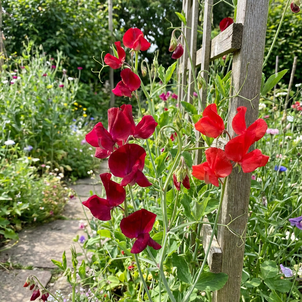 Sweet Pea Flower Planting in Deep Red - Seeds for Vibrant Blooms and Enchanting Garden Beauty
