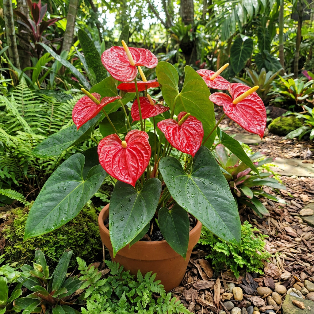 レッド アンスリウム 観葉植物 30cm 赤い花 アンスリウム ＆ 受け皿付き 2鉢セット 4号鉢 ピンク その他観葉植物