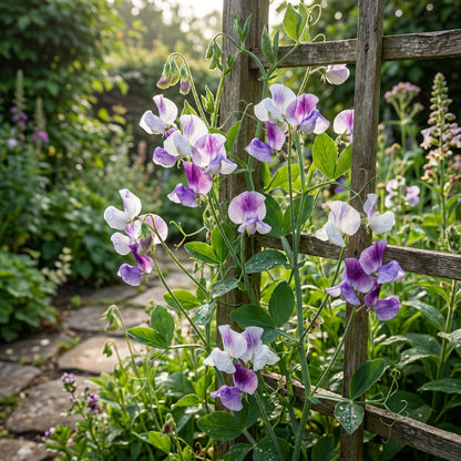 Graines de pois de senteur à fleurs blanches et violettes