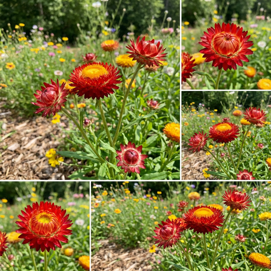 Red Yellow Strawflower Seeds Planting Dried Blooms