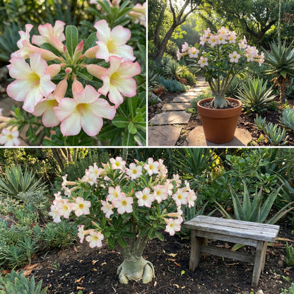 Cream Pink Adenium Obesum Flower Seeds for Planting