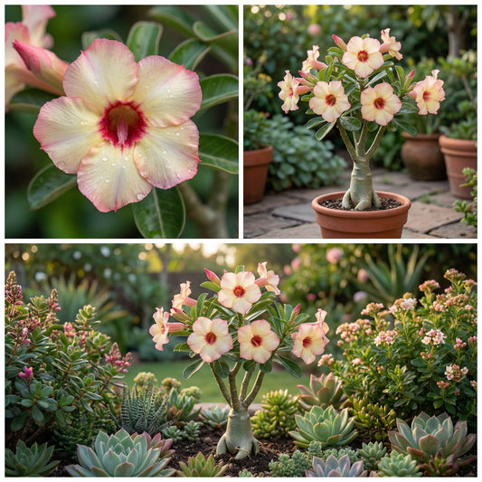 Cream Pink Adenium Obesum Flower Seeds for Planting