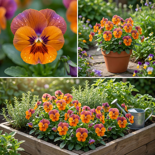 Vibrant Orange Violet Pansy Seeds for Planting