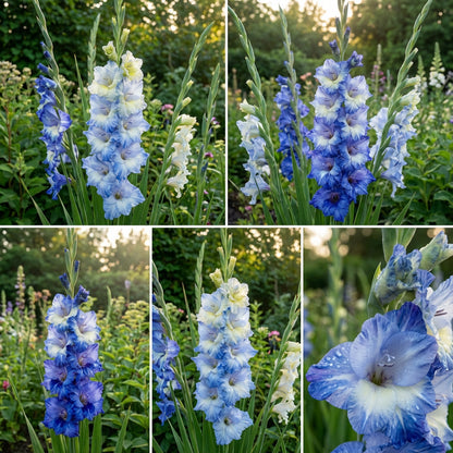 Plant Gladiolus Flower Seeds in Blue and White for Lush Elegance in Your Garden
