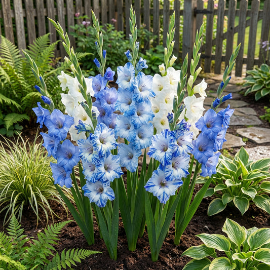 Plant Gladiolus Flower Seeds in Blue and White for Lush Elegance in Your Garden