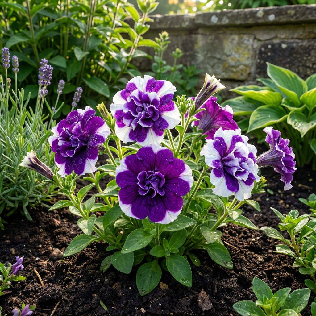 Violet White Double Petunia Flower Seeds  Premium Planting for Stunning Summer Blooms